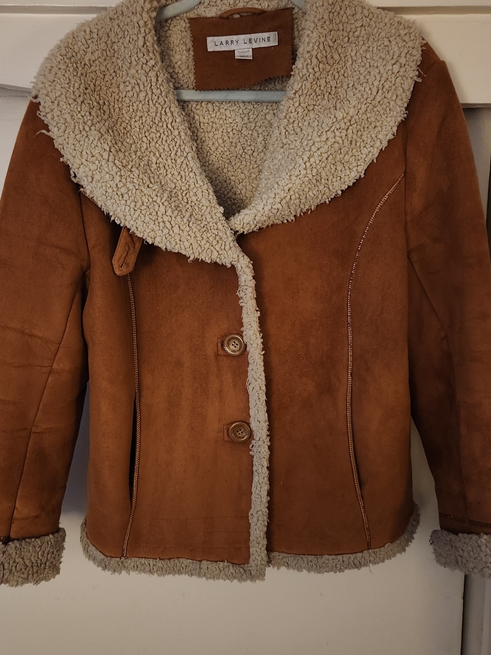 Larry Levine Brown Faux-Shearling Trim Jacket